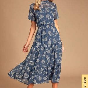 Lulus Floral Dressed Up Dusty Blue Floral Print midi dress